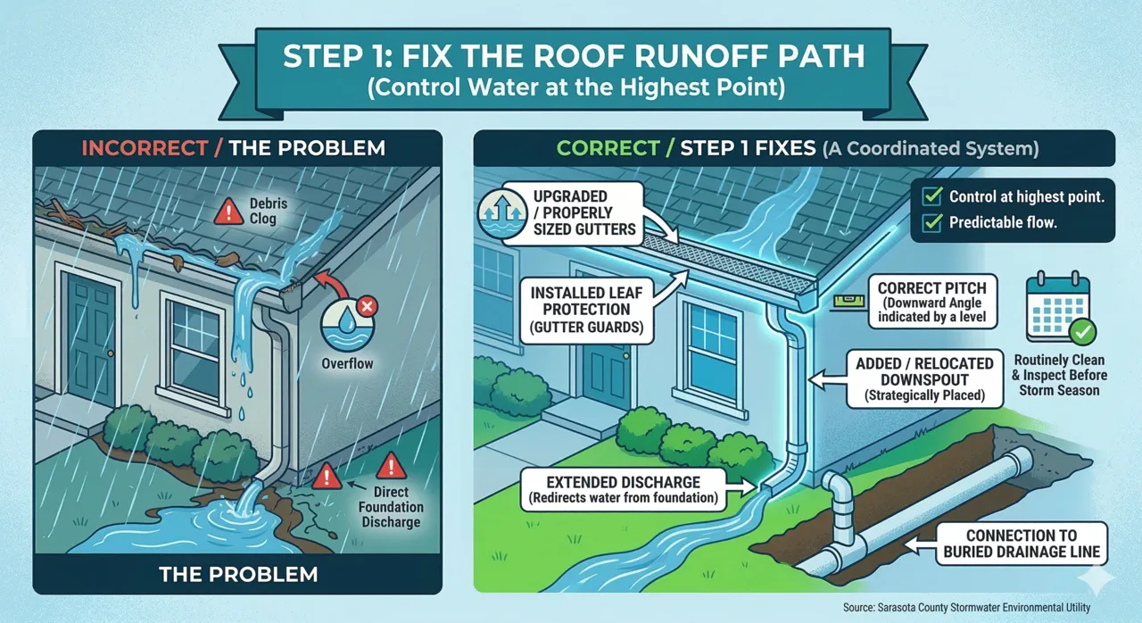 Step 1: fix the roof runoff path