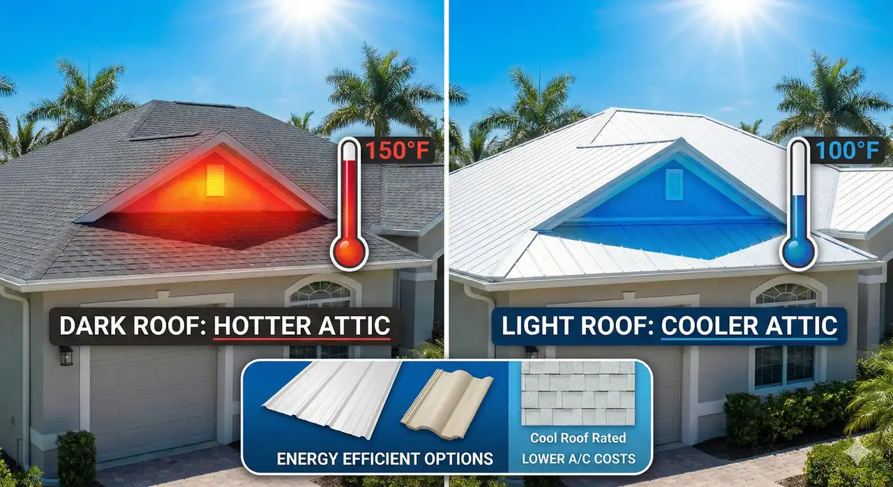 Dark Roof: Hotter Attic; Light Roof: Cooler Attic